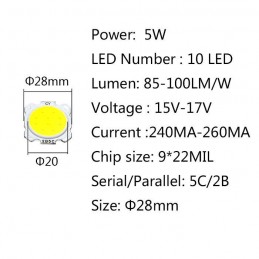 Chip led cob round 5w watt bianco caldo 17V 2B5C 100LM/W 260mAh diametro 28mm