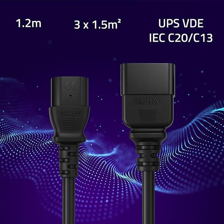 Cavo di alimentazione IEC C20 maschio / IEC C13 femmina, 3×1,5 mm², 1,2 m, nero, Qoltec – 53991