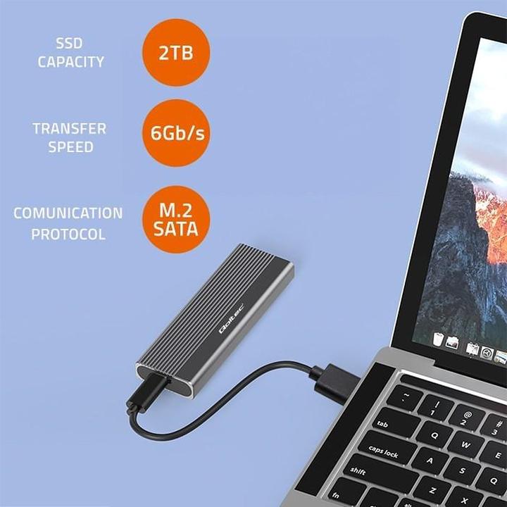Accessorio per dischi Qoltec M.2 2230, M.2 2242, M.2 2260, M.2 2280, M.2 (B key), M.2 (B+M key), USB C presa, USB 3.0 – 52267