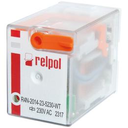 Relè industriale Relpol R4N, 230 V AC, 4PDT, 12 A, contatti AgNi, pulsante di test, senza LED – R4N-2014-23-5230-WT