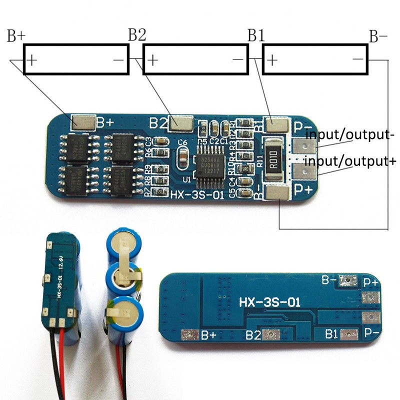 Circuito di protezione e ricarica celle 12V 10A BMS per pacchi batterie 3s 18650