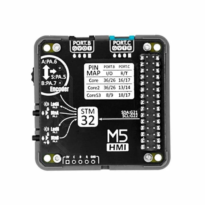 Modulo HMI impilabile con encoder rotativo, 2 pulsanti, 2 LED e batteria 500 mAh, STM32F030, I2C – M5Stack M129
