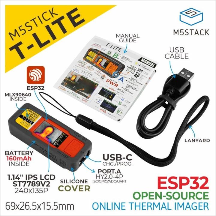 T-Lite thermal camera with M5StickC Plus and MLX90640 32 × 24 sensor, 110° × 75° FOV, Wi-Fi, 1.14" LCD, battery – M5Stack K126