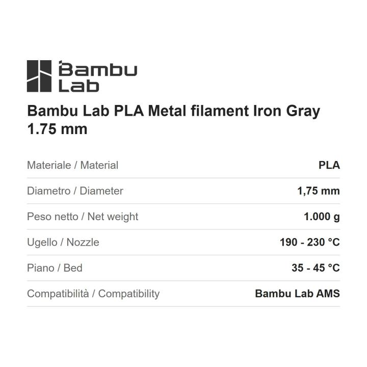 Bambu Lab PLA Metal filament Iron Gray 1.75 mm, 1 kg reusable spool