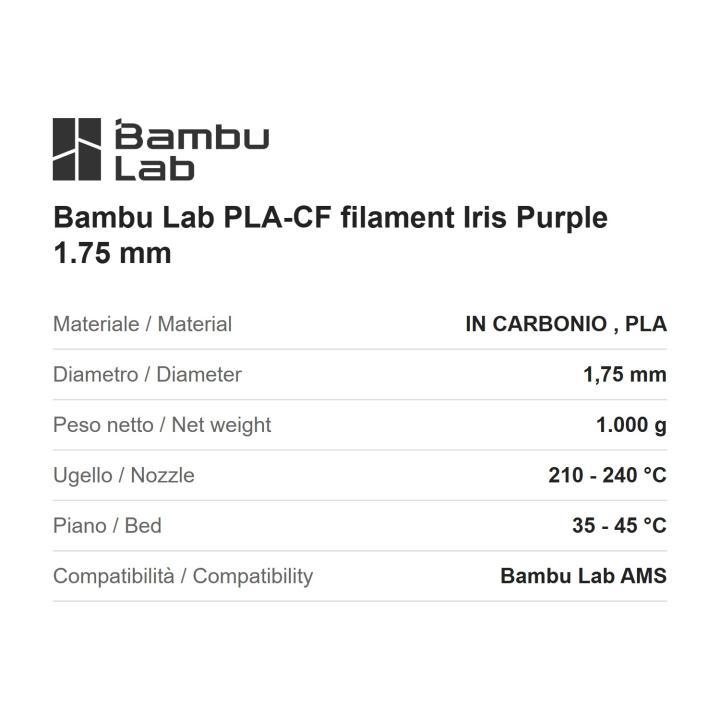 Filamento PLA-CF Bambu Lab Iris Purple (viola iris) 1,75 mm, bobina 1 kg