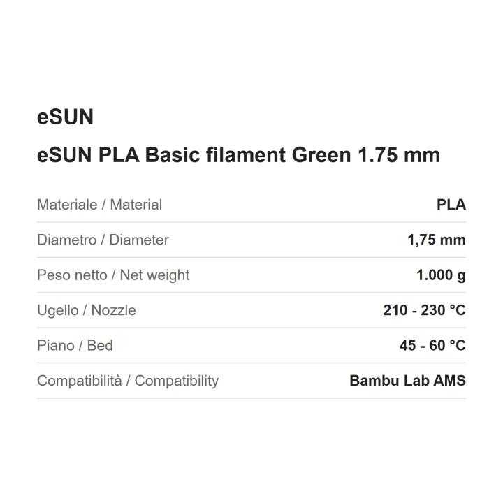 eSUN PLA Basic filament Green 1.75 mm, 1 kg spool