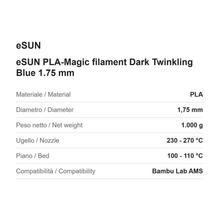 eSUN PLA-Magic filament Dark Twinkling Blue 1.75 mm, 1 kg spool