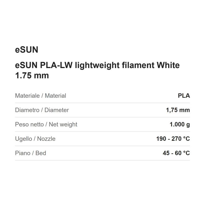 eSUN PLA-LW lightweight filament White 1.75 mm, 1 kg spool