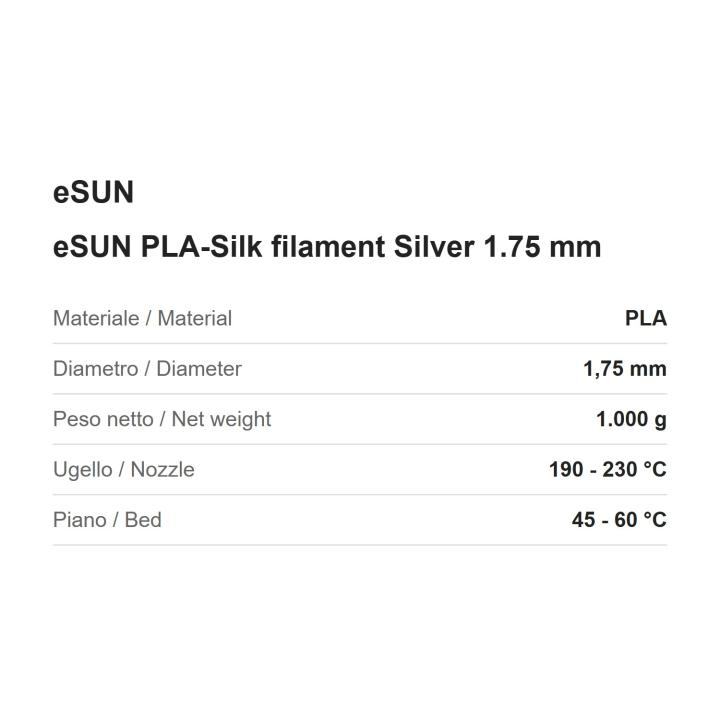 eSUN PLA-Silk filament Silver 1.75 mm, 1 kg spool
