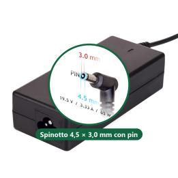 Alimentatore Akyga per HP / Compaq 19,5 V 3,33 A 65 W, spinotto 4,5 × 3,0 mm con pin centrale – AK-ND-25