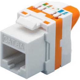 Cat6A UTP keystone RJ45 jack, tool-less with rotary lock, PoE+, white/orange, Techly – IWP-MD C6A/UROTT
