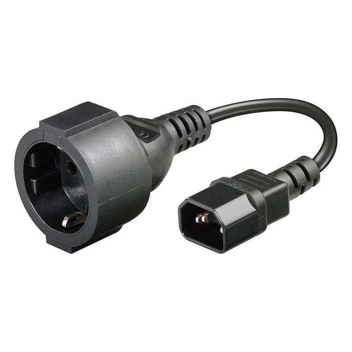 Power cable IEC C14 male / Schuko female socket 23 cm, black, Manhattan – 353731