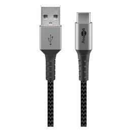 Cavo USB 2.0 USB-C maschio a USB-A maschio in tessuto 1 m nero/argento Goobay – 49296